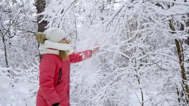Young Positive Girl Sincerely Rejoices Snow Has Fallen She Shakes — Stockvideo