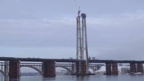 Výstavba Nového Mostu Ostrov Khortytsya Zaporozhye Ukrajina — Stock video