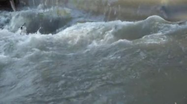 Hızlı akıntılı bir dağ nehri akıntısı. Su yüzeyine yakın çekim.