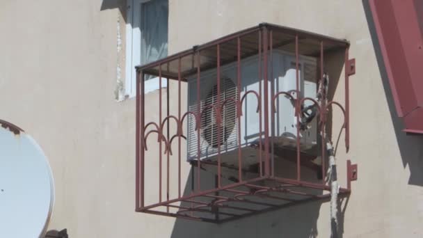 Air Conditioner Mounted Wall House Protected Metal Cage Equipment Air — Vídeo de Stock