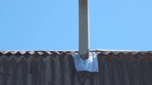 烟囱在房顶上 与漏水隔绝 防止房顶潮湿的措施 — 图库视频影像