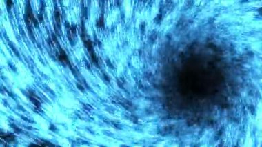 A rotating funnel of glowing blue particles on a black background. Animated graphics, abstract background.