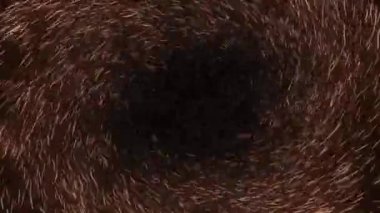 Rotation of bright burning particles on a black background with an empty place to insert. Graphic animated background.