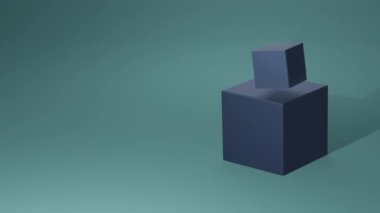Geometrik şekillerin canlandırılması için canlandırılmış 3 boyutlu arkaplan. Farklı boyutlarda küpler yüzeye düşer ve farklı yönlere dağılır. Ön plandaki küplerden birinin yeşil bir anahtar arka planı var..