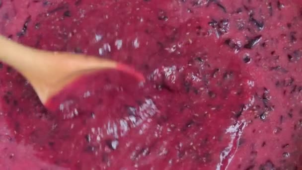 Stir Black Currant Jam Wooden Spoon Jam Made Home — Stock Video