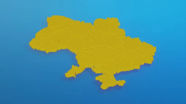 Rendering Map Ukraine Yellow Color Which Regions Drawn Blue Background — Stock Photo, Image