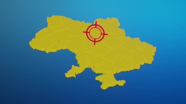 Map Ukraine Highlighted Regions Blue Background Sight Fly Moves One — стоковое видео