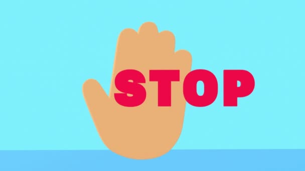 Red Inscription Stop Background Corresponding Hand Gesture Simple Animation Space — Stockvideo