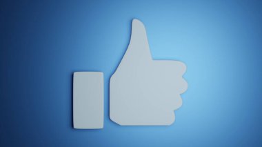Sign of approval, thumbs up on blue background. 3D render.