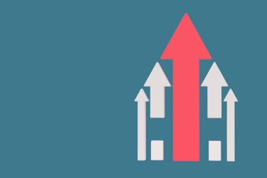 Arrows directed upwards in form of house on blue background symbolizing growth of real estate prices. 3D render.