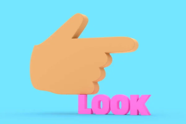 Index Finger Sign Inscription Look Blue Background Space — Stockfoto