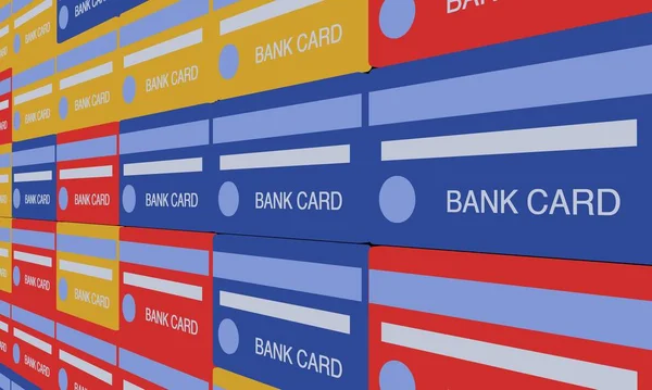 Una Pared Muchas Tarjetas Bancarias Diferentes Colores Ángulo — Foto de Stock