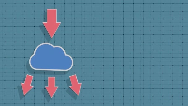 クラウドストレージのグラフィックアニメーションとその後のデバイスへの転送 情報を挿入するための空のスペース — ストック動画
