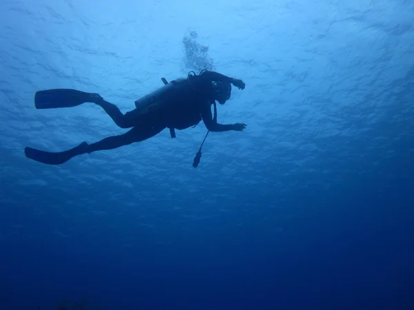 潜水员在深海中 免版税图库图片