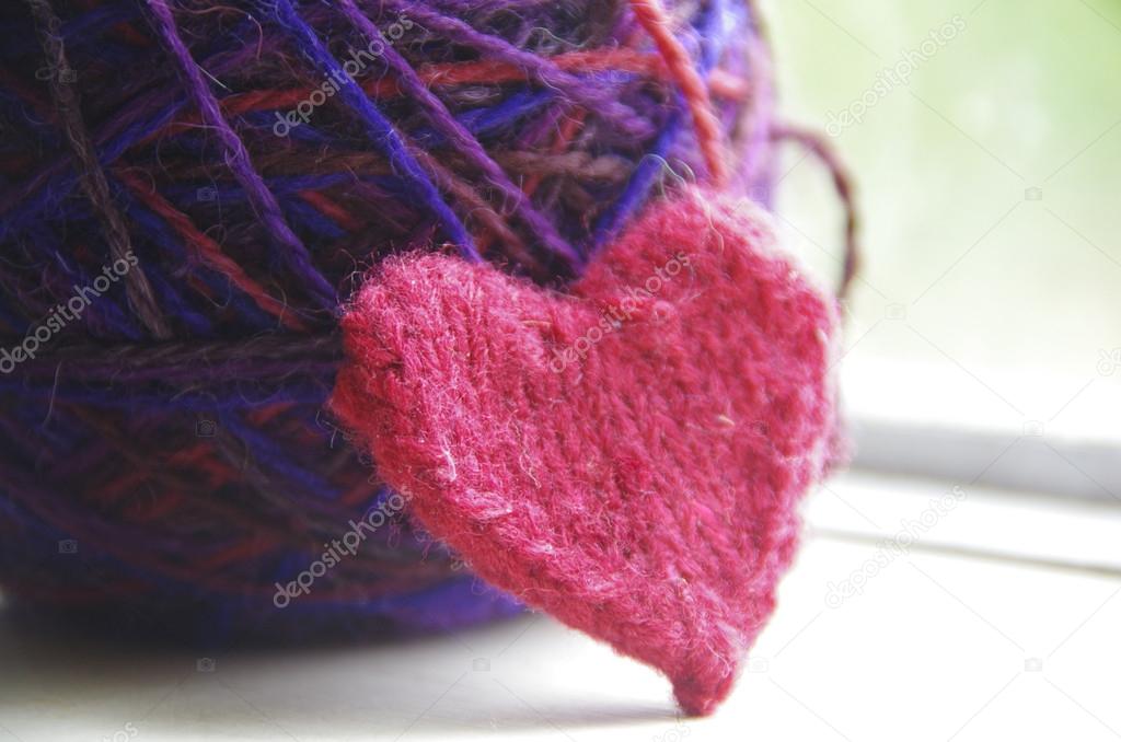 Knitted heart and yarn