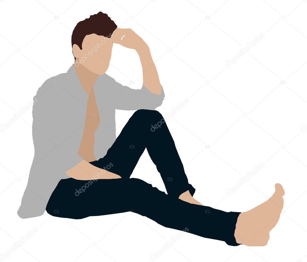 Illustration of man sitting on white background