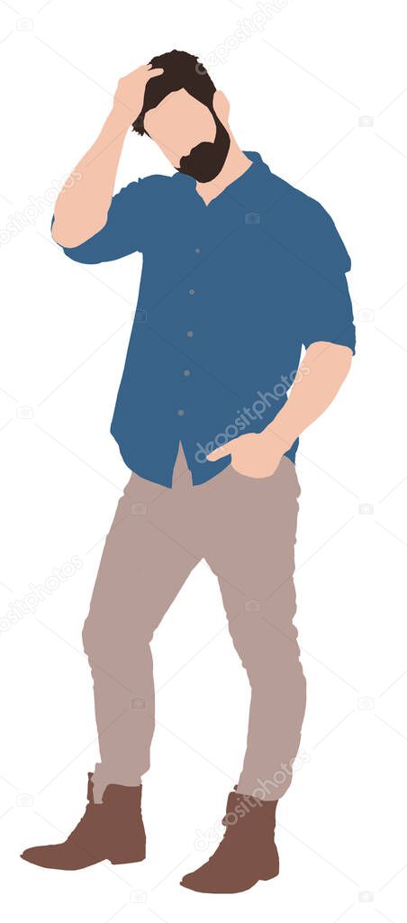 Illustration of shy man on white background