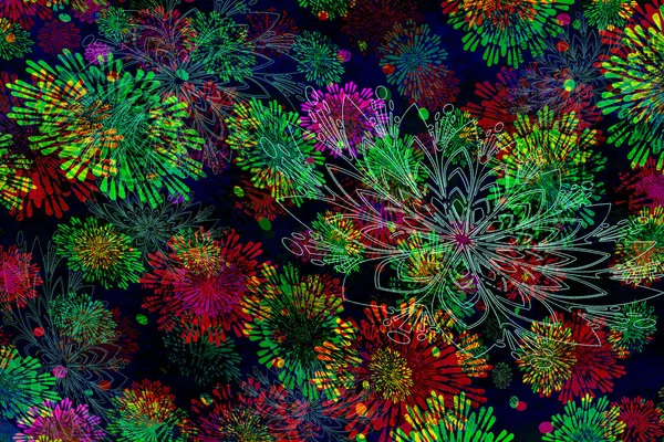 Padrão floral ilustração de fundo com flores multicoloridas e silhuetas — Fotografia de Stock