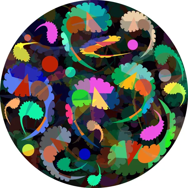 多色滚动模式与佩斯利饰品上黑圈矢量图 — 图库矢量图片