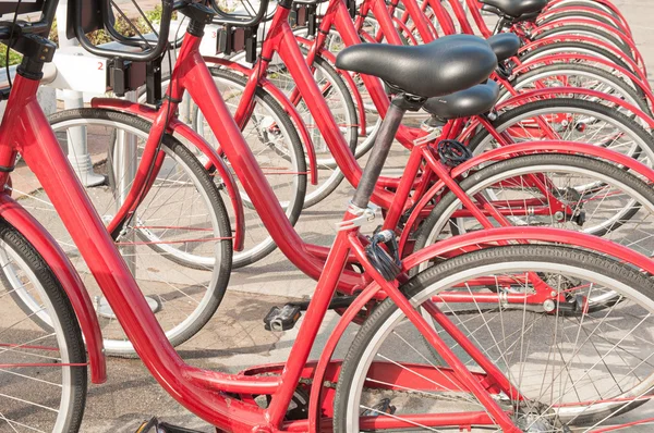 Fietsenstalling - rij van fietsen in de campus — Stockfoto