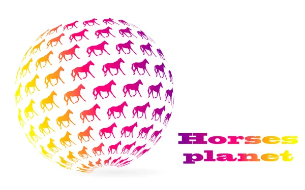 白い背景の上の馬のロゴの図を実行するパターンを持つ球惑星 — ストック写真