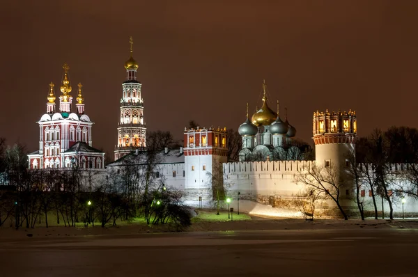 Novodevichy monastery at winter night — Stock Photo, Image