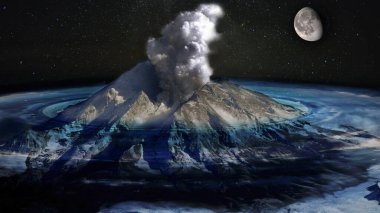 Rise in sea level, flooding of most of the land. Remaining volcano erupts against the sea and starry sky with the moon. Concept of global climat change. Elements of this image furnished by NASA. clipart