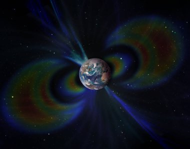 Dünya 'nın çevresindeki jeomanyetik alan uzayda. Bu görüntünün elementleri NASA tarafından desteklenmektedir.