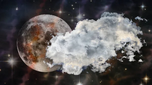 星空の下で雲の後ろにスーパームーン コラージュ 満月だ Nasaによって提供されたこの画像の要素 — ストック写真