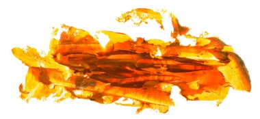 Turuncu turuncu fırça darbesi. Soyut vernik sıçrama izi şekli. Parlak el, beyaz arka plana yağlı boya lekesi çizmiş. EPS10 resimleme.