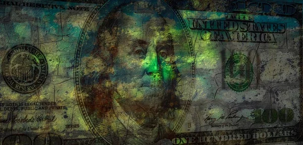 百ドル札みすぼらしい古いテクスチャと緑の斑点 コラージュ — ストック写真