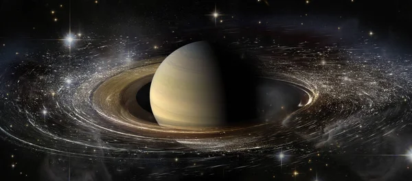 Planeta Saturno Con Anillos Espacio Exterior Entre Polvo Estelar Los — Foto de Stock