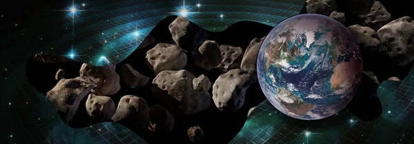 Meteoryty Kosmosie Planeta Ziemia Niebezpieczeństwie Elementy Tego Obrazu Dostarczone Przez — Zdjęcie stockowe