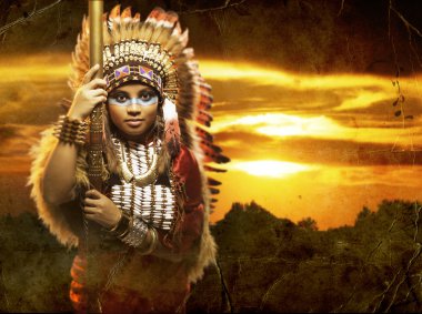 Warrior Native American woman clipart