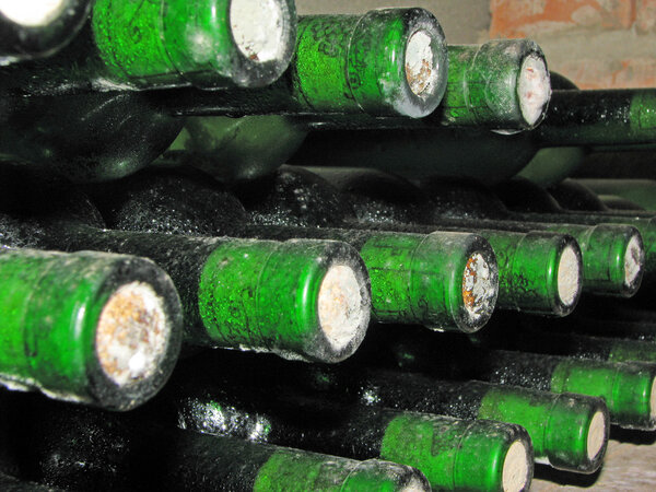 Vineyard cellar with old bottles