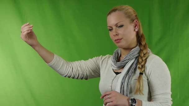 Woman showing stop gesture, isolated on green screen — Stock Video