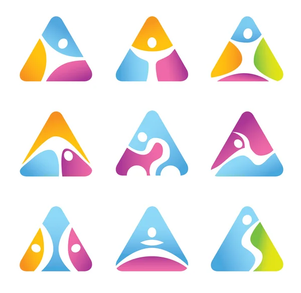 Set of triangular fitness symbols and icons — Stock Vector