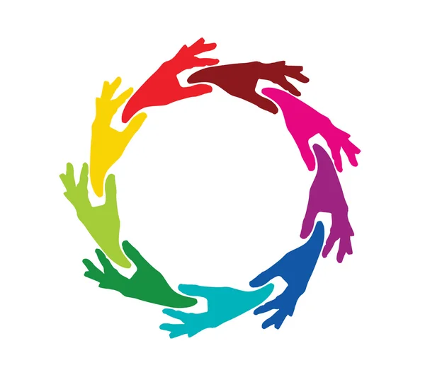 Team barevné ruce v kruhu — Stockový vektor
