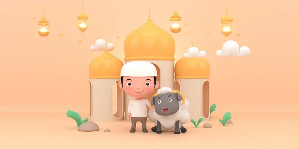 宰牲节在伊斯兰教中庆祝的法定假日 Eid Adha的三维插画家 — 图库照片