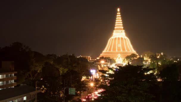 Traffic Front Annual Event Phra Pathom Chedi Early Evening — 图库视频影像