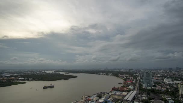 Timelapse Day Night Curving Chao Phraya River Movement Stratuscumulus Clouds — Stockvideo