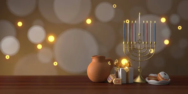 Rendering Bild Des Jüdischen Feiertags Chanukka Mit Menora Oder Traditionellem — Stockfoto