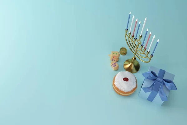 Renderização Imagem Feriado Judaico Hanukkah Com Menorah Candelabra Tradicional Caixa — Fotografia de Stock