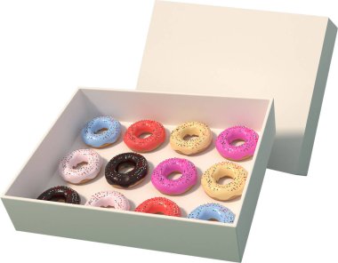 3D Noel veya yeni yıl unsurlarını dekoratif donutla donatmak. Tatil için renkli hediyeler. Modern tasarım. İzole illüstrasyon.