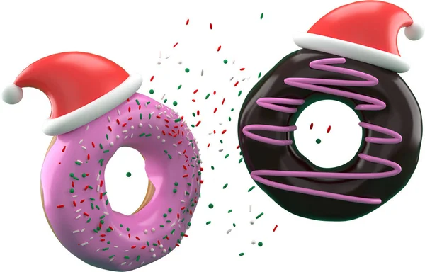 Renderização Natal Elementos Ano Novo Fundo Com Donut Decorativo Presentes — Fotografia de Stock
