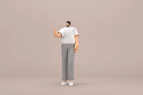 Hombre Con Barba Vistiendo Pantalones Pana Gris Camiseta Cuello Blanco — Foto de Stock