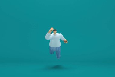 Çizgi film karakteri kot pantolon ve uzun gömlek giyiyor. Oyunculukta 3D çizer. Kaçıyor..