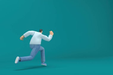 Çizgi film karakteri kot pantolon ve uzun gömlek giyiyor. Oyunculukta 3D çizer. Kaçıyor..