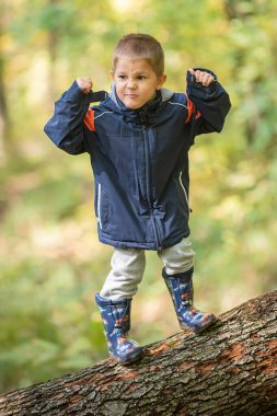 Genç Çocuk Ağaç Gövdesinden Düşen ve Dengeyi Yakalayan