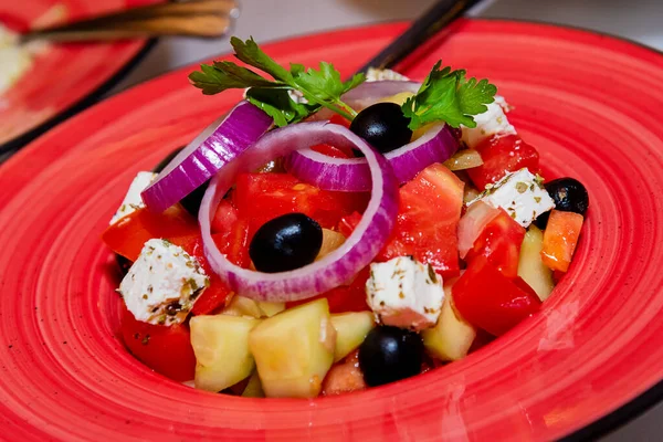 Griechischer Salat Schüssel Großaufnahme — Stockfoto